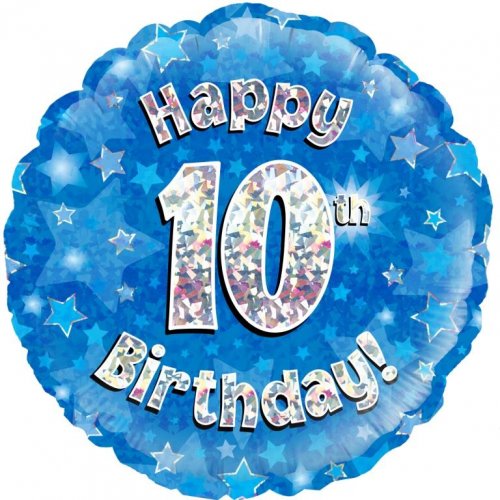 18 Inch Blue Holographic 10th Birthday Foil Balloon