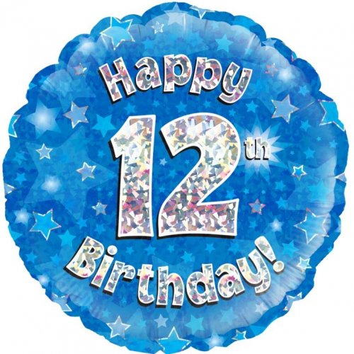 18 Inch Blue Holographic 12th Birthday Foil Balloon