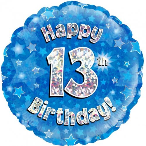 18 Inch Blue Holographic 13th Birthday Foil Balloon