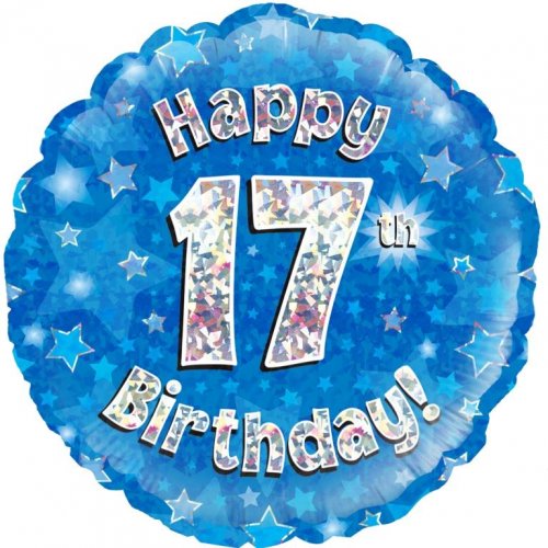 18 Inch Blue Holographic 17th Birthday Foil Balloon