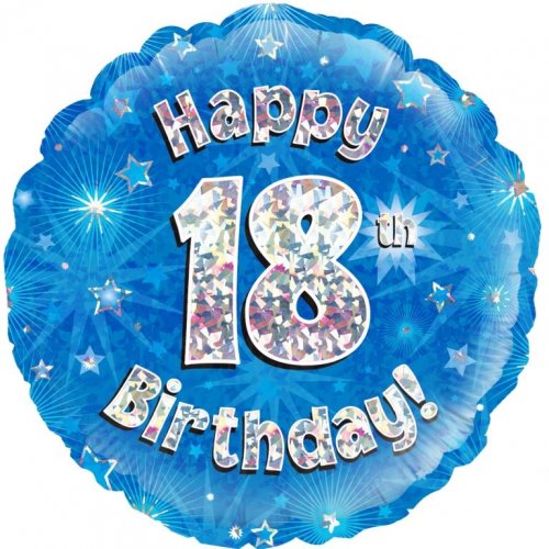 18 Inch Blue Holographic 18th Birthday Foil Balloon