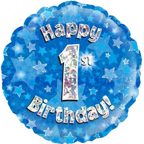 18 Inch Blue Holographic 1st Birthday Foil Balloon