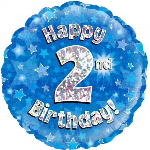 18 Inch Blue Holographic 2nd Birthday Foil Balloon