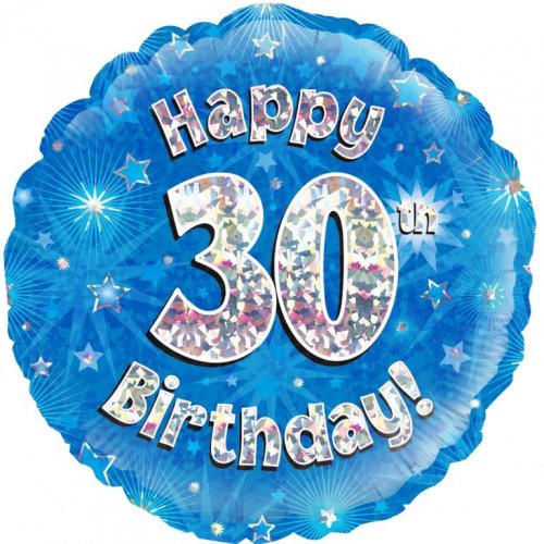 18 Inch Blue Holographic 30th Birthday Foil Balloon