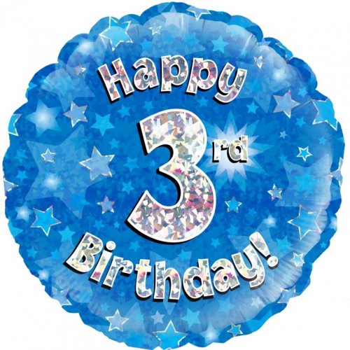 18 Inch Blue Holographic 3rd Birthday Foil Balloon