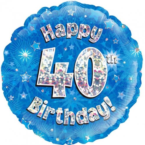 18 Inch Blue Holographic 40th Birthday Foil Balloon