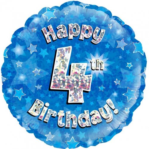 18 Inch Blue Holographic 4th Birthday Foil Balloon