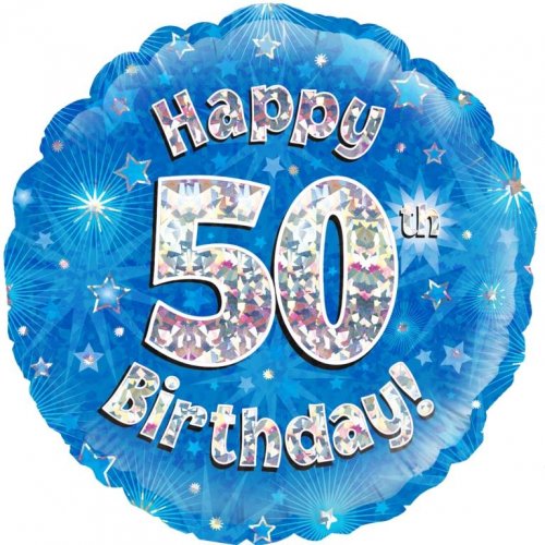 18 Inch Blue Holographic 50th Birthday Foil Balloon