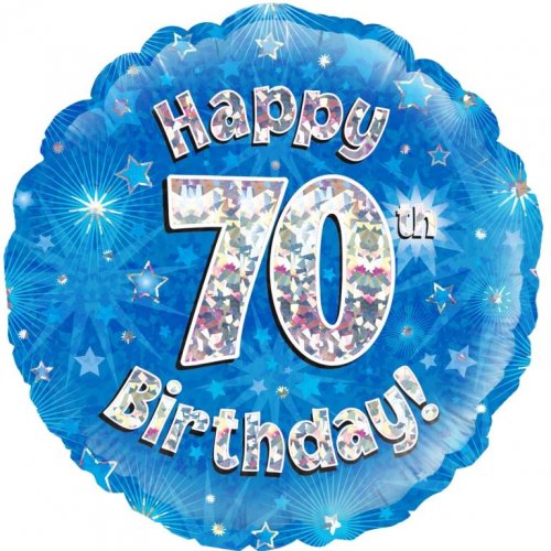 18 Inch Blue Holographic 70th Birthday Foil Balloon