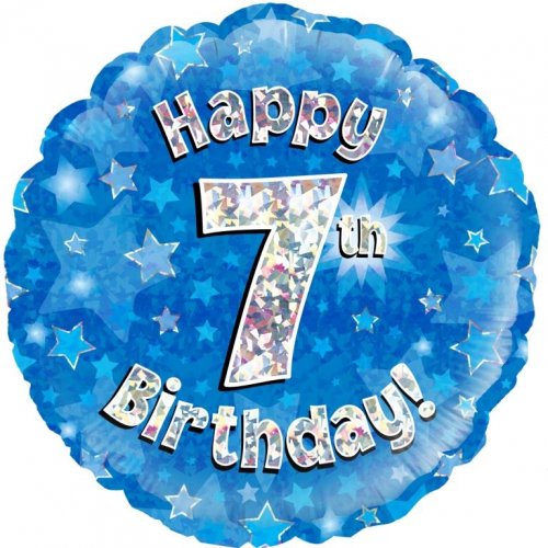 18 Inch Blue Holographic 7th Birthday Foil Balloon