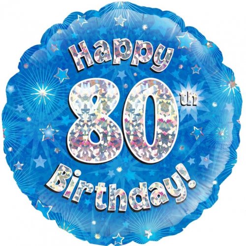 18 Inch Blue Holographic 80th Birthday Foil Balloon