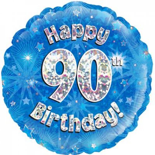 18 Inch Blue Holographic 90th Birthday Foil Balloon