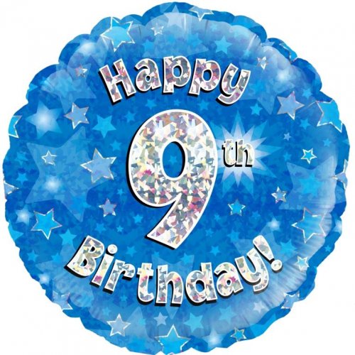 18 Inch Blue Holographic 9th Birthday Foil Balloon