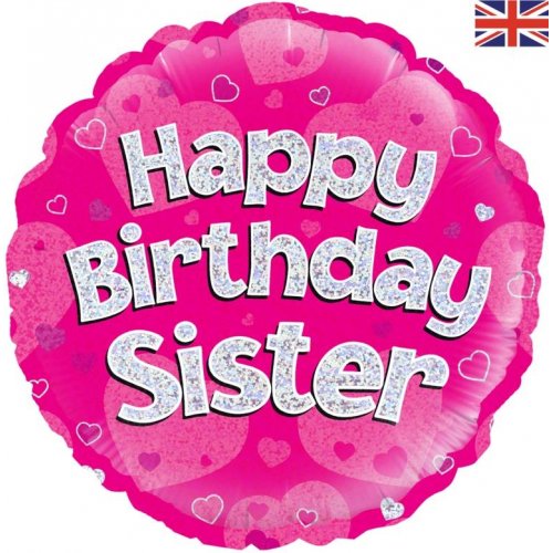 18 Inch Happy Birthday Sister Pink Foil Balloon