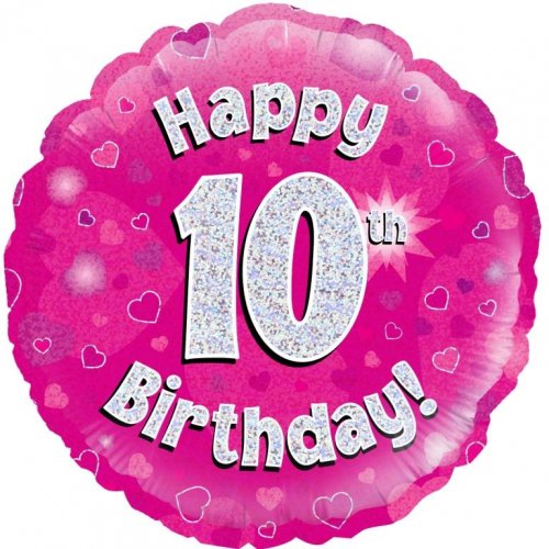 18 Inch Pink Holographic 10th Birthday Foil Balloon