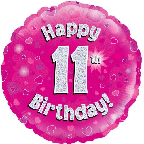 18 Inch Pink Holographic 11th Birthday Foil Balloon