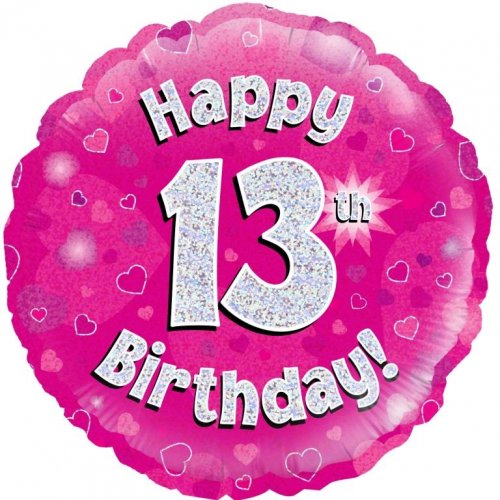 18 Inch Pink Holographic 13th Birthday Foil Balloon