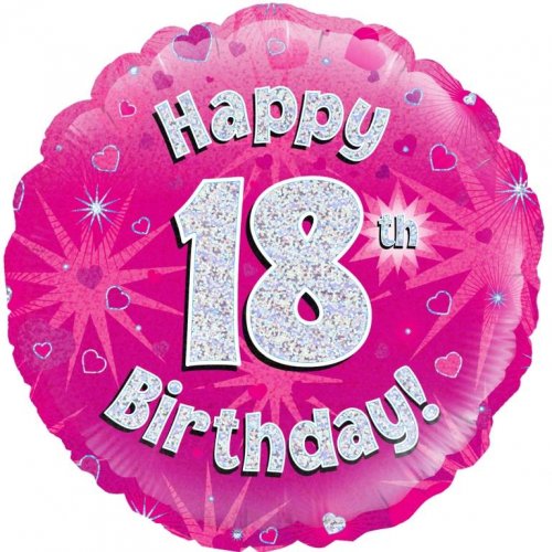 18 Inch Pink Holographic 18th Birthday Foil Balloon