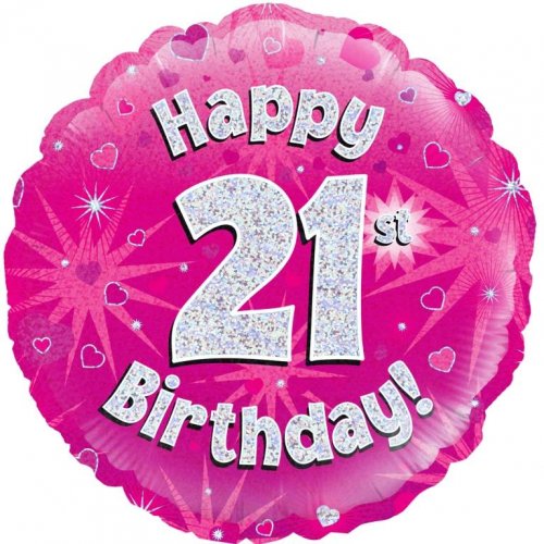 18 Inch Pink Holographic 21st Birthday Foil Balloon