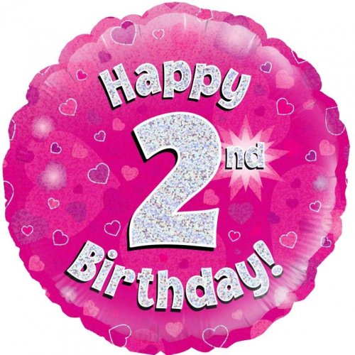 18 Inch Pink Holographic 2nd Birthday Foil Balloon