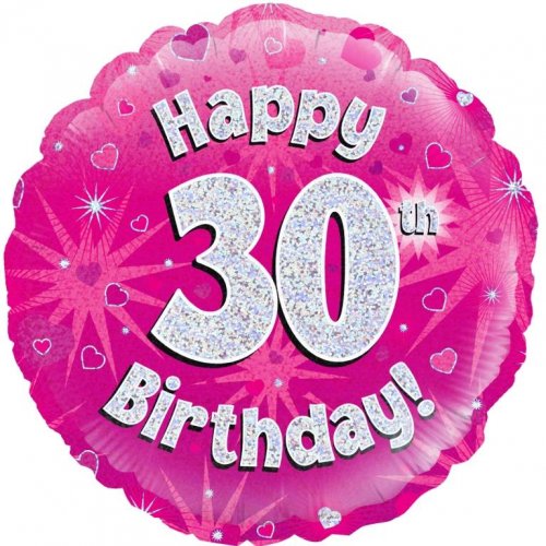 18 Inch Pink Holographic 30th Birthday Foil Balloon