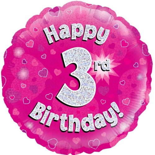 18 Inch Pink Holographic 3rd Birthday Foil Balloon