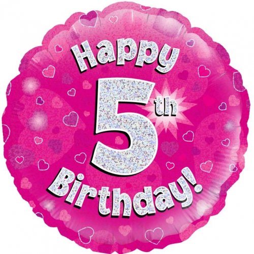 18 Inch Pink Holographic 5th Birthday Foil Balloon