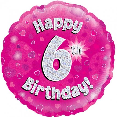 18 Inch Pink Holographic 6th Birthday Foil Balloon