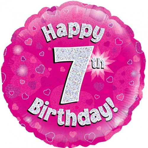 18 Inch Pink Holographic 7th Birthday Foil Balloon