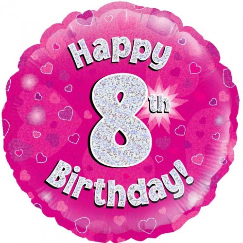 18 Inch Pink Holographic 8th Birthday Foil Balloon