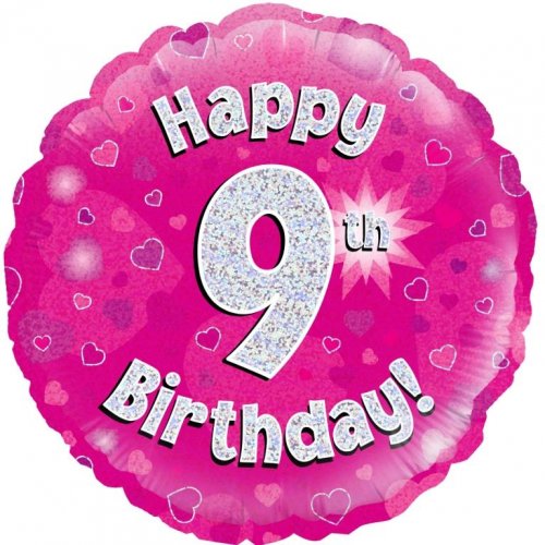 18 Inch Pink Holographic 9th Birthday Foil Balloon