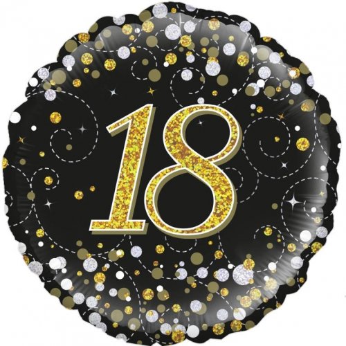 18 Inch Sparkling Fizz Black & Gold 18th Birthday Foil Balloon