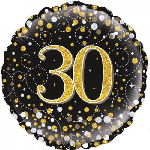 18 Inch Sparkling Fizz Black & Gold 30th Birthday Foil Balloon