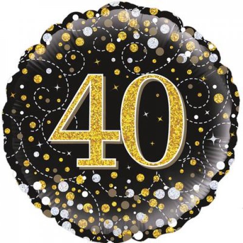 18 Inch Sparkling Fizz Black & Gold 40th Birthday Foil Balloon