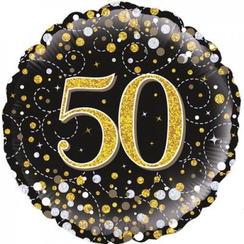 18 Inch Sparkling Fizz Black & Gold 50th Birthday Foil Balloon