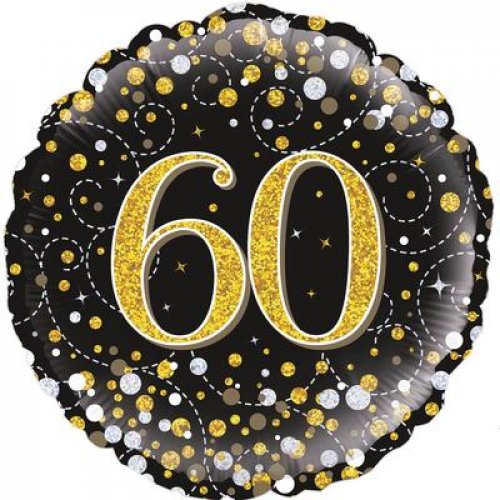 18 Inch Sparkling Fizz Black & Gold 60th Birthday Foil Balloon