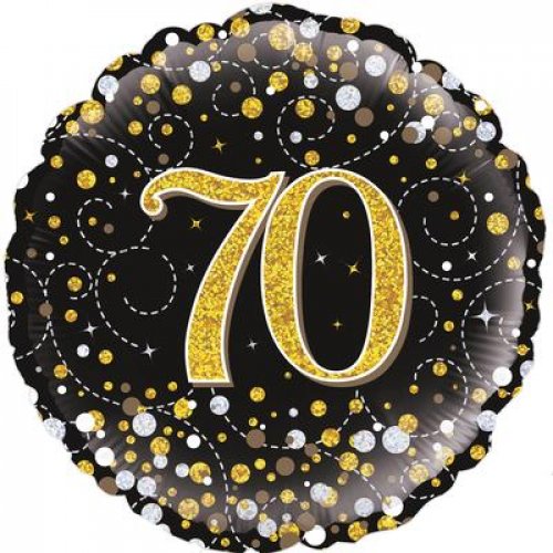 18 Inch Sparkling Fizz Black & Gold 70th Birthday Foil Balloon