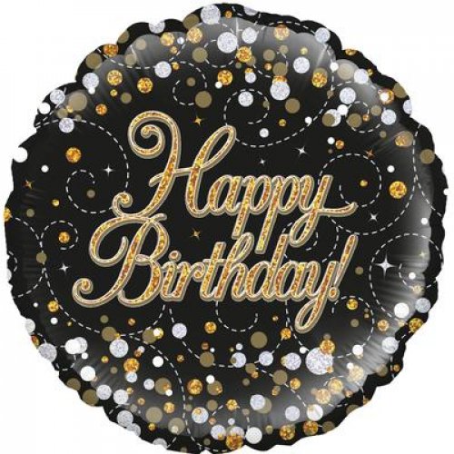 18 Inch Sparkling Fizz Black & Gold Birthday Foil Balloon