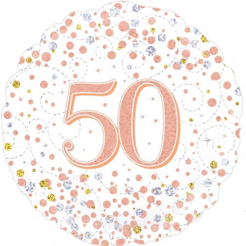 18 Inch Sparkling Fizz Rose Gold 50th Birthday Foil Balloon