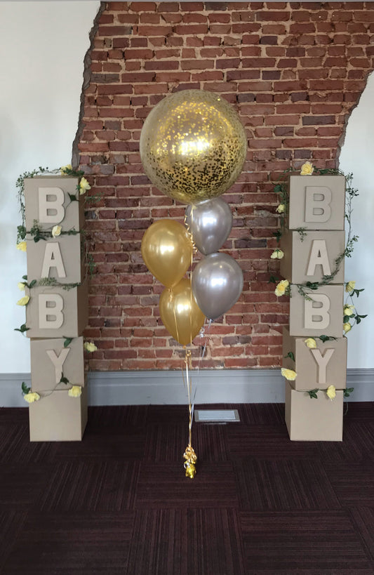 4 Helium Balloons Bouquet with 60cm Confetti Balloon