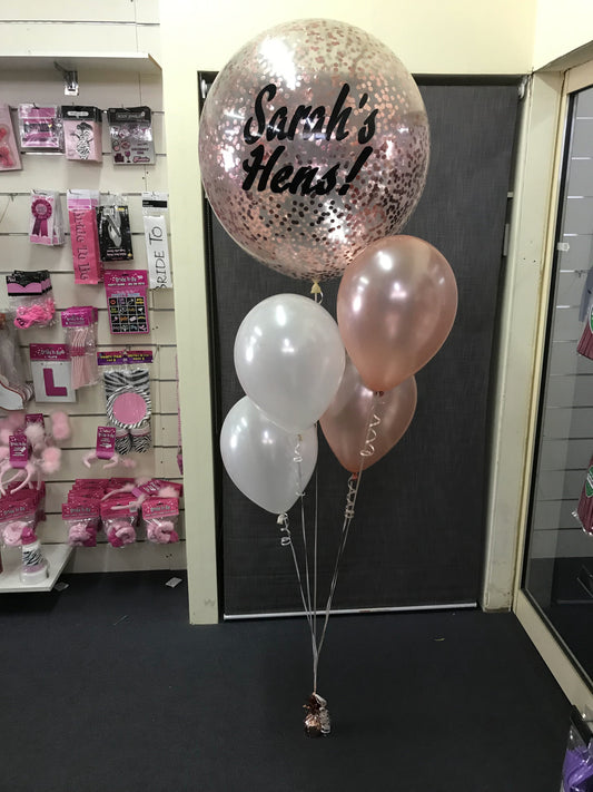 4 Helium Balloons Bouquet with 60cm Confetti Personalised Balloon