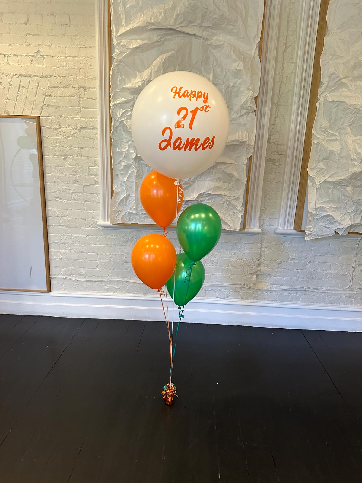 4 Helium Balloons Bouquet with 60cm Personalised Balloon