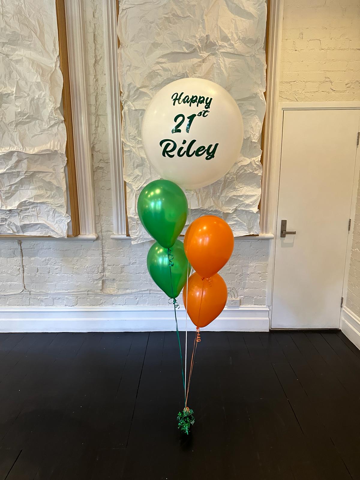 4 Helium Balloons Bouquet with 60cm Personalised Balloon