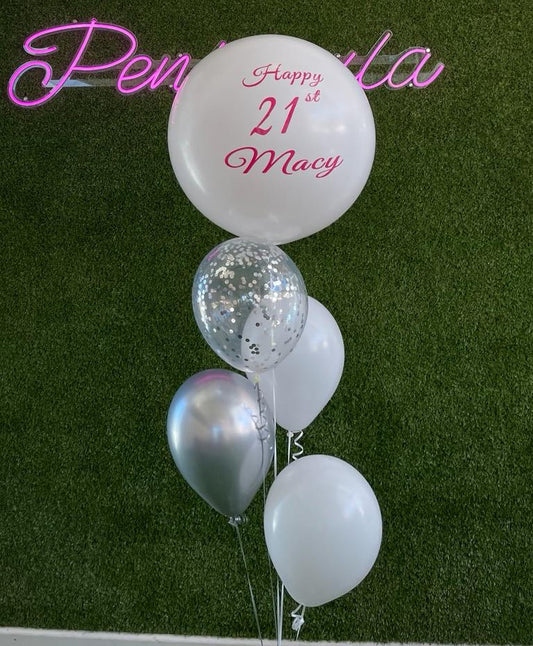 4 Helium Balloons Bouquet with 60cm Personalised Balloon