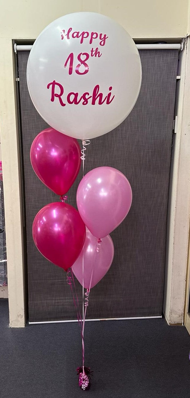 4 Helium Balloons Bouquet with 60cm Personalised Balloon