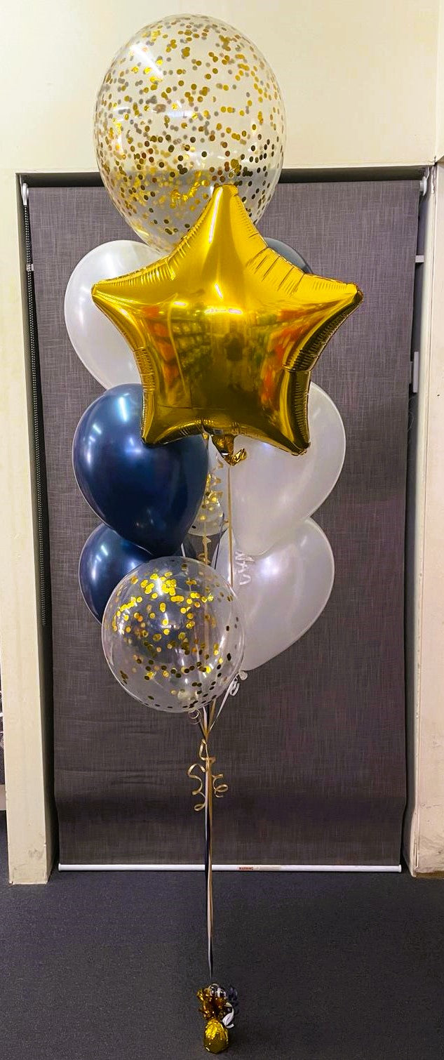 8 Helium Balloons Bouquet with 18 Inch foil and 16 Inch Confetti Balloon