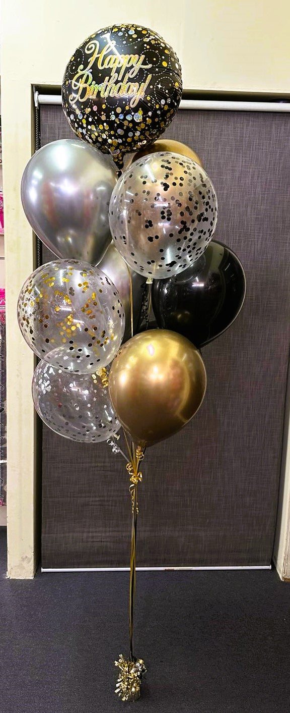 9 Helium Balloons Bouquet with 18 Inch Birthday Foil Balloon