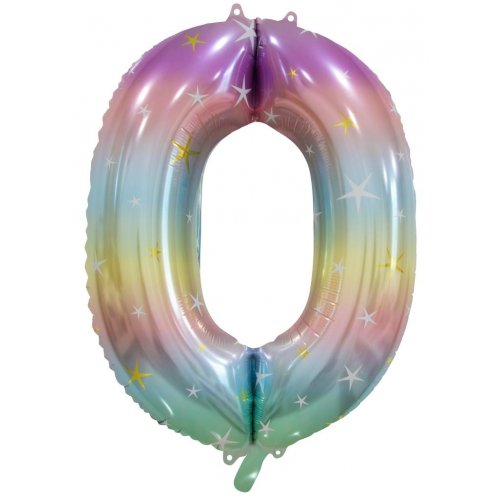 Number 0 Foil Balloon - Pastel Rainbow