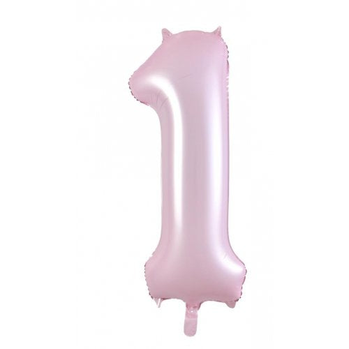 Number 1 Foil Balloon - Matt Pastel Pink