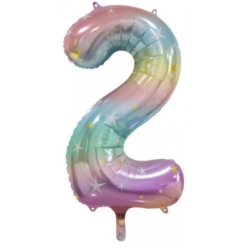 Number 2 Foil Balloon - Pastel Rainbow